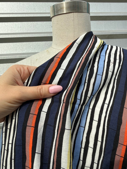 Blue Orange Black Abstract Stripe Rayon Fille "Harlow"