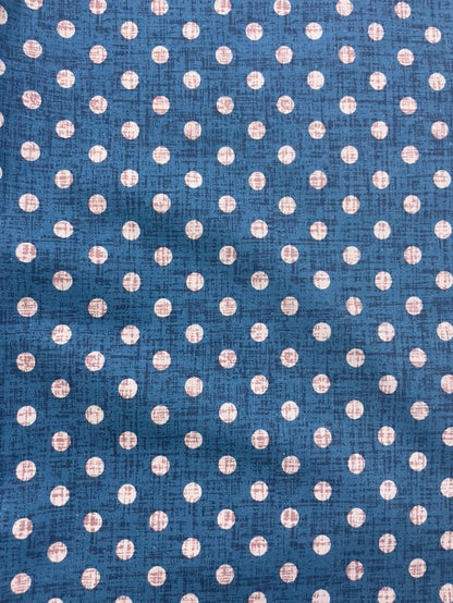 Blue Pink Mini dot Crosshatch Quilt Cotton Poplin Woven "Dotwork Blue"