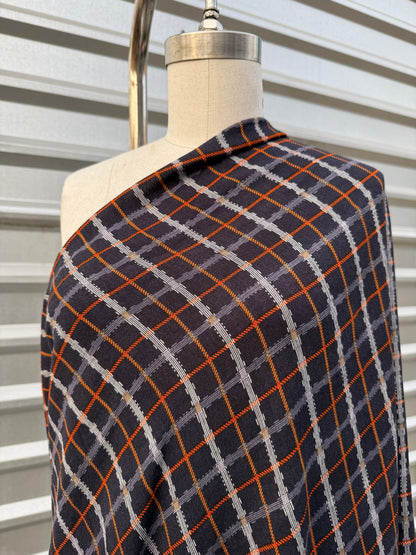 Yellow Orange White Blue Plaid Rope Motif Rayon Crepe "Roped Up"