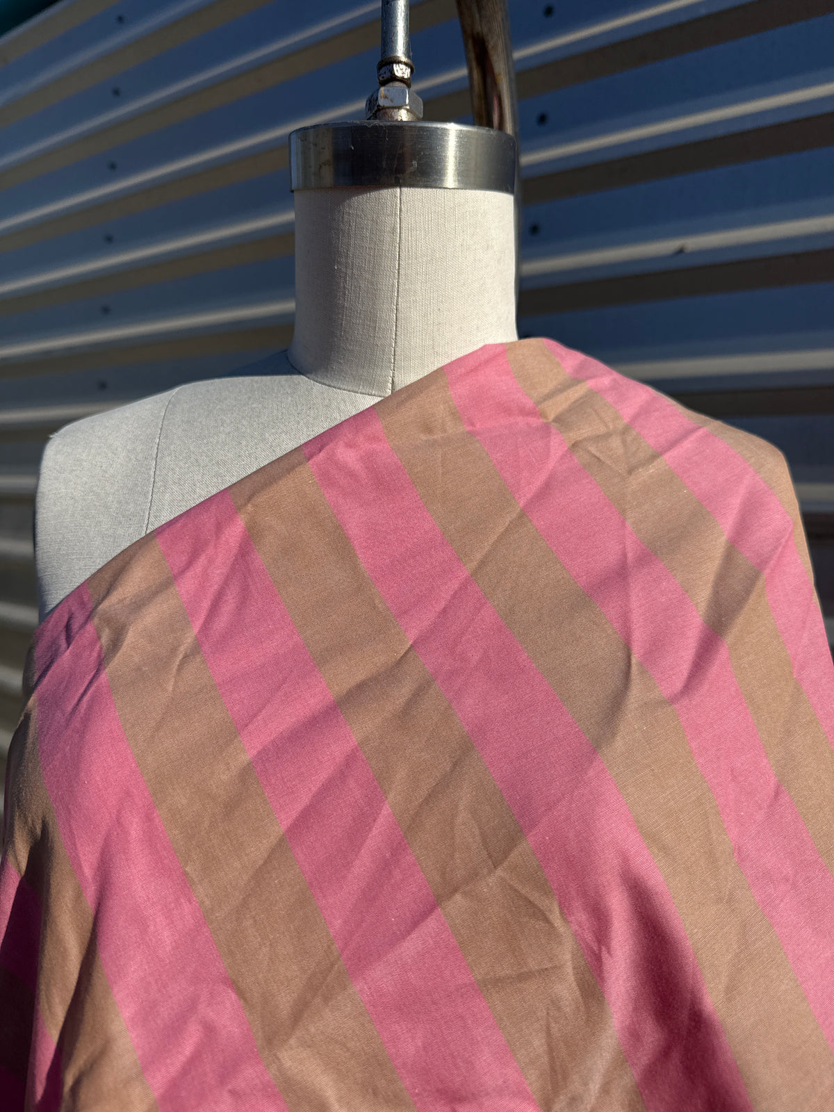 Pink Brown Stripe Poplin Shirting Woven "Rose Mocha”