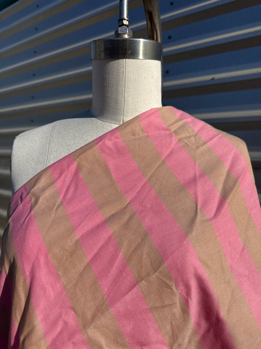 Pink Brown Stripe Poplin Shirting Woven "Rose Mocha”