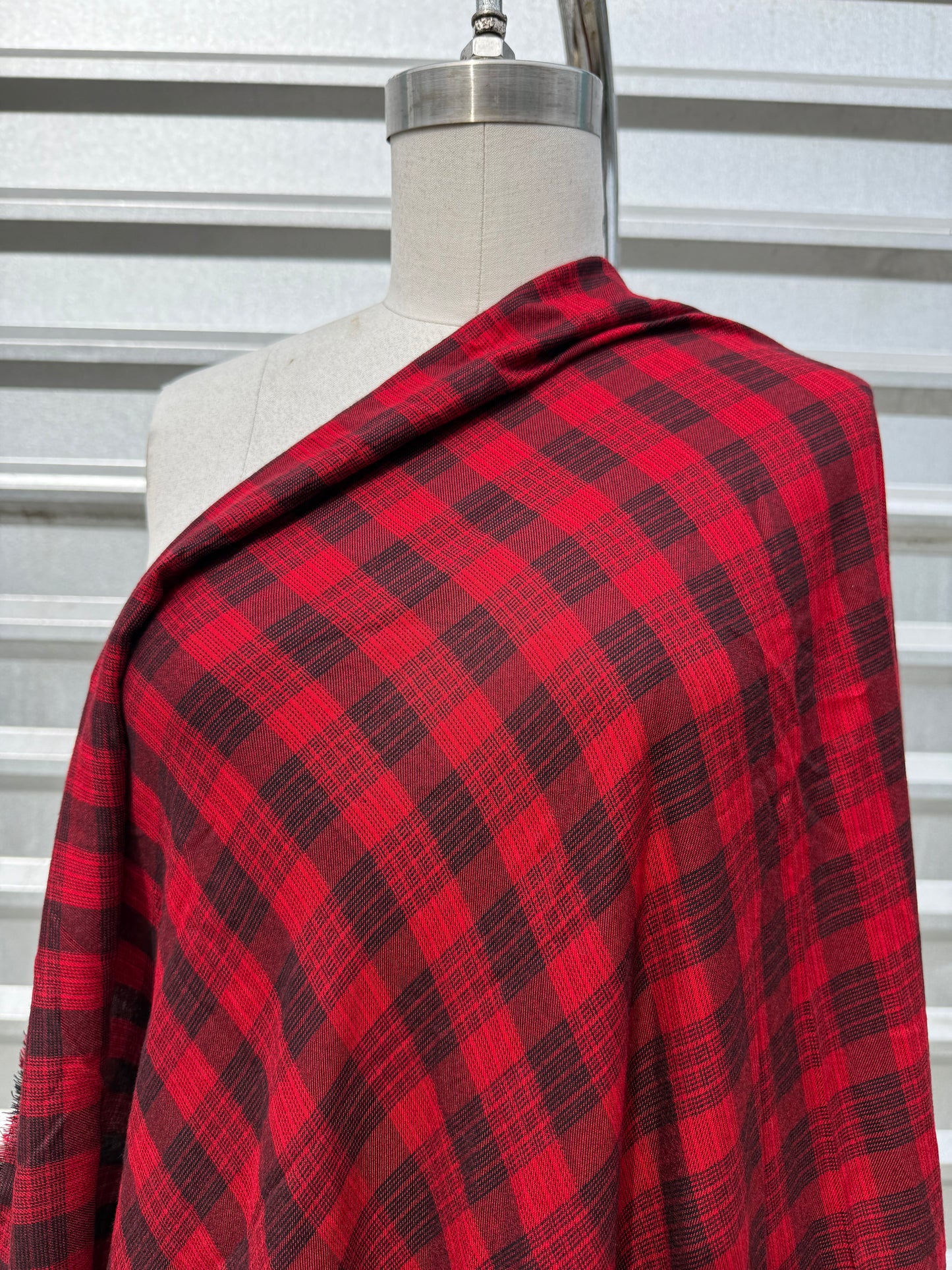 Red Black Plaid Rayon Challis Woven "Jacky"