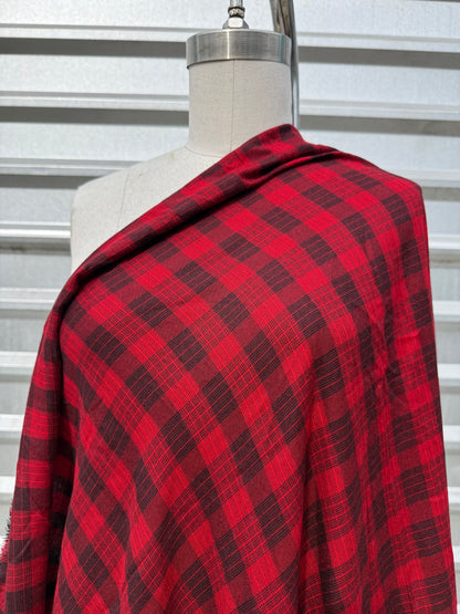 Red Black Plaid Rayon Challis Woven "Jacky"