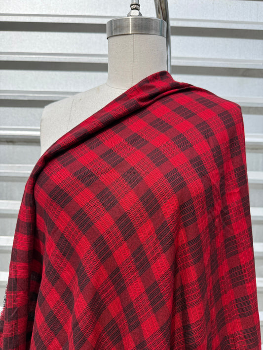 Red Black Plaid Rayon Challis Woven "Jacky"