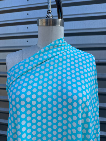 Aqua Blue White Polkadot Nylon Spandex Swim Knit "Dive in Palm Springs”