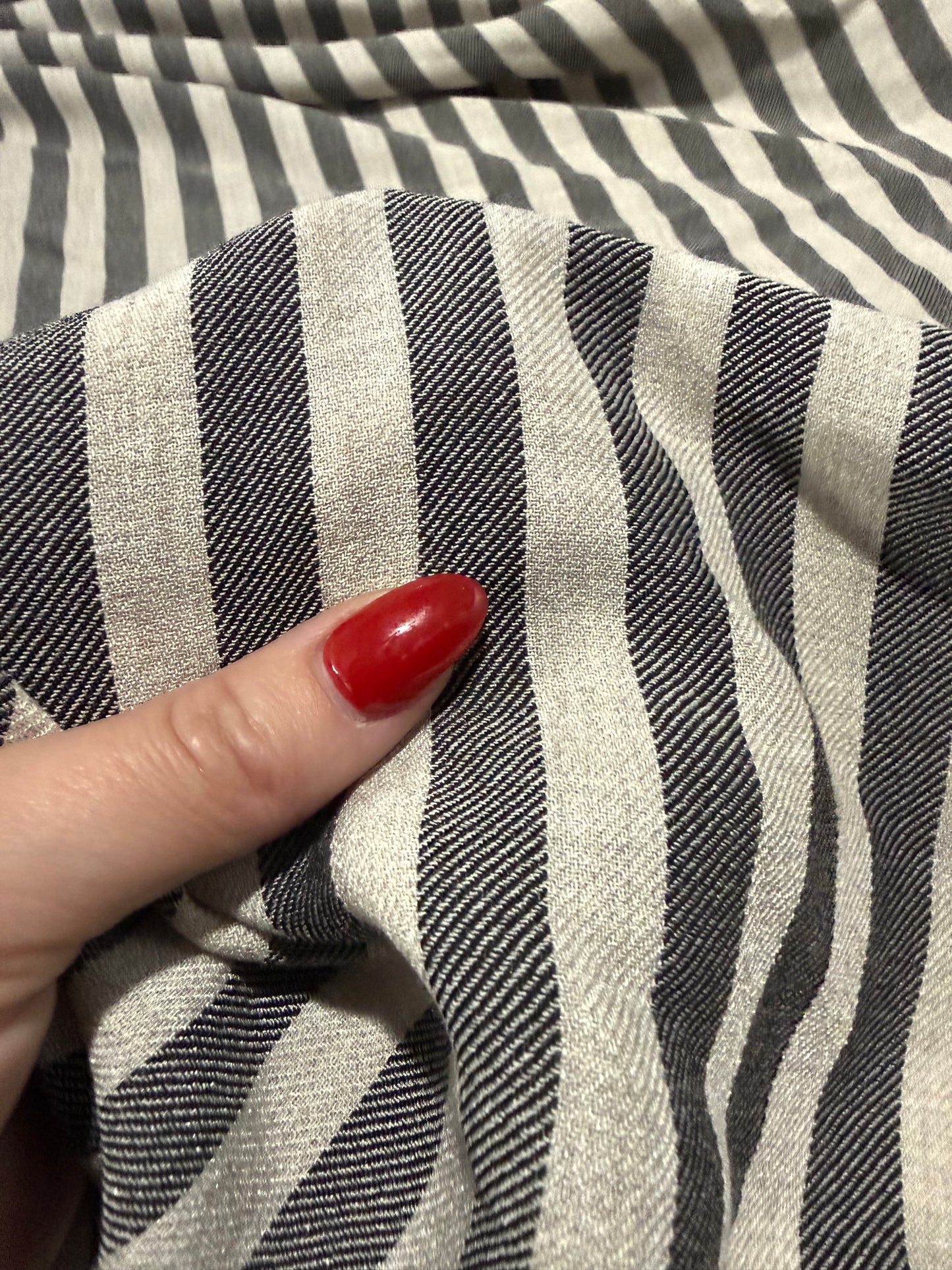 Charcoal Cream Vertical Stripe Rayon Polyester Gaberdine Woven ‘Smoked’