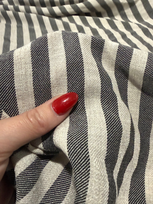 Charcoal Cream Vertical Stripe Rayon Polyester Gaberdine Woven ‘Smoked’