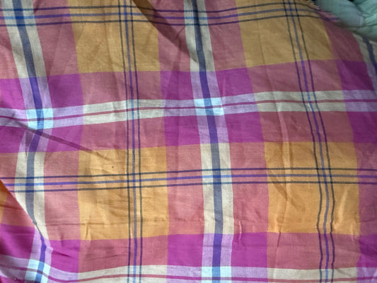 Pink Yellow Plaid Sheer Cotton Voile ‘Sherbert’