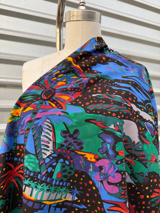 Black Multi Color Abstract Island Resort Cotton Poplin Woven “Art Island”