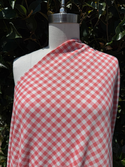 Pink White Gingham Plaid 2x1 Rib Polyester Spandex Rib "Watermelon Lemonade"