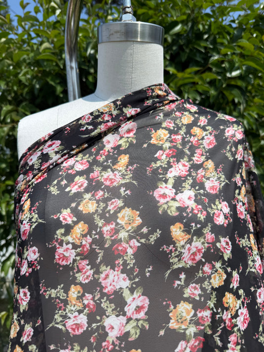 Black Red Rose Polyester Chiffon "Rebel Rose"
