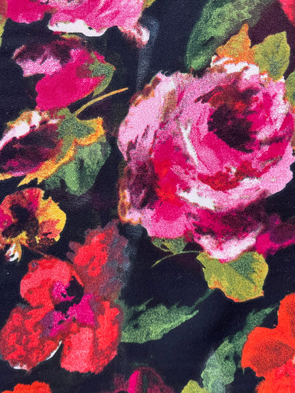 Black Magenta Multi Painted Roses Polyester Georgette “ Garden Gallery”