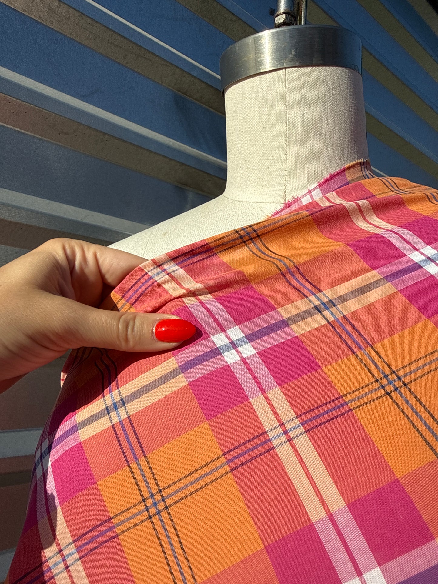 Pink Yellow Plaid Sheer Cotton Voile ‘Sherbert’