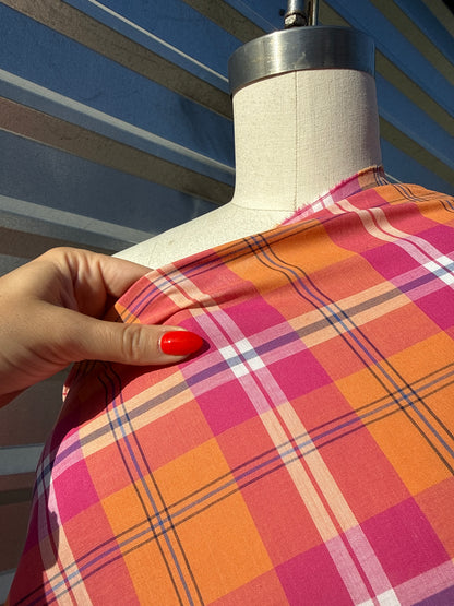 Pink Yellow Plaid Sheer Cotton Voile ‘Sherbert’