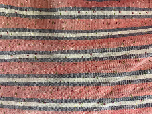 Pink White Blue Green Speckle Stripe Cotton Voile Woven "Confetti Composition"