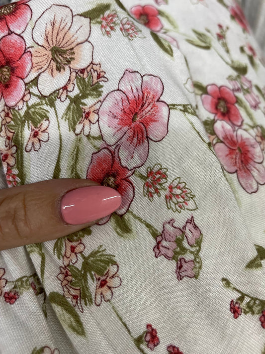 Pink White Green Floral Rayon Spandex Jersey "Wax Flower Garden"