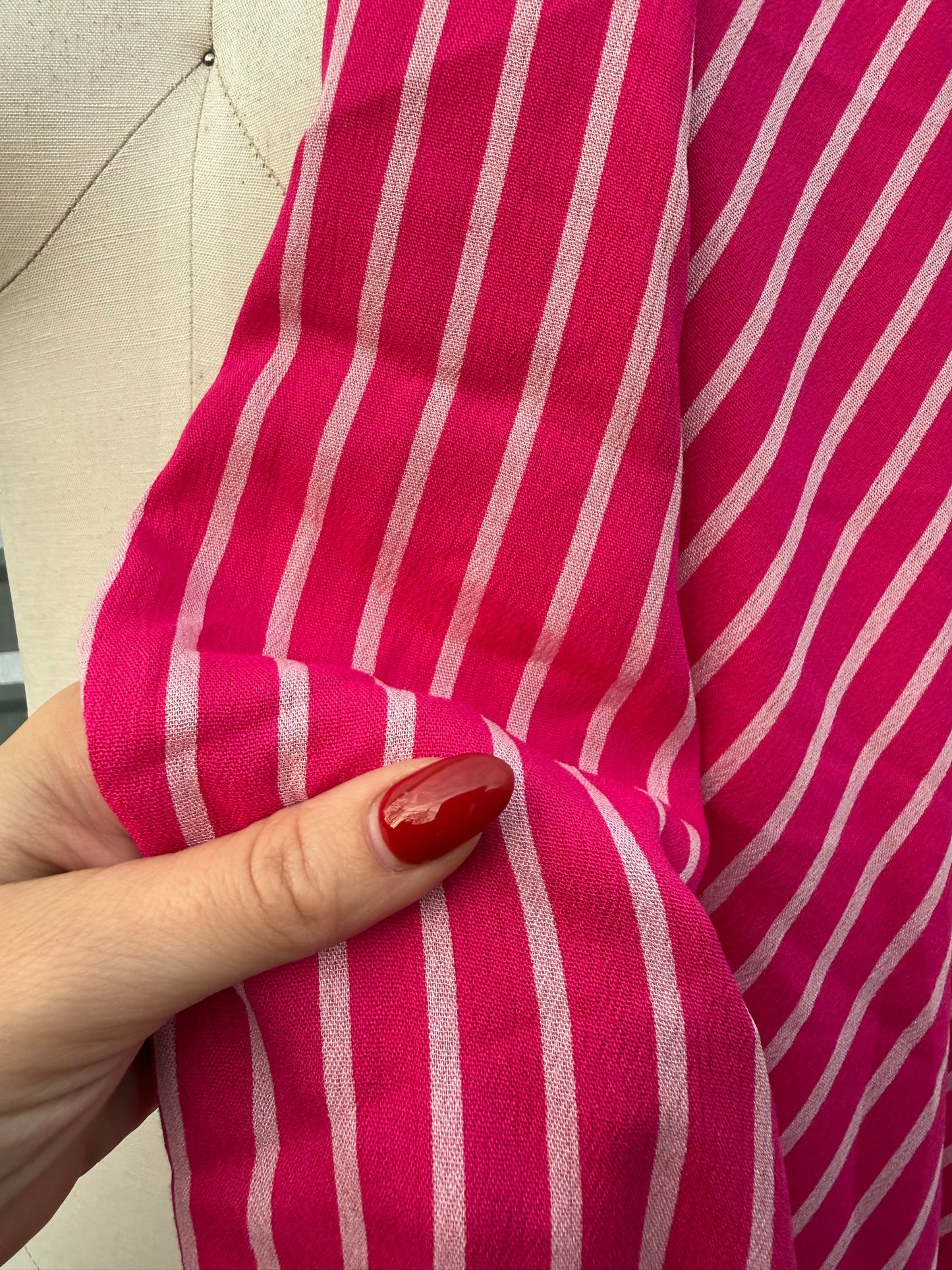 Pink White Stripe Rayon Challis Woven "Pinky Kinky"