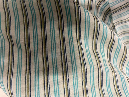 Blue Green Thin Stripe Lightweight Sheer Vintage Cotton Voile "Fresh Air"