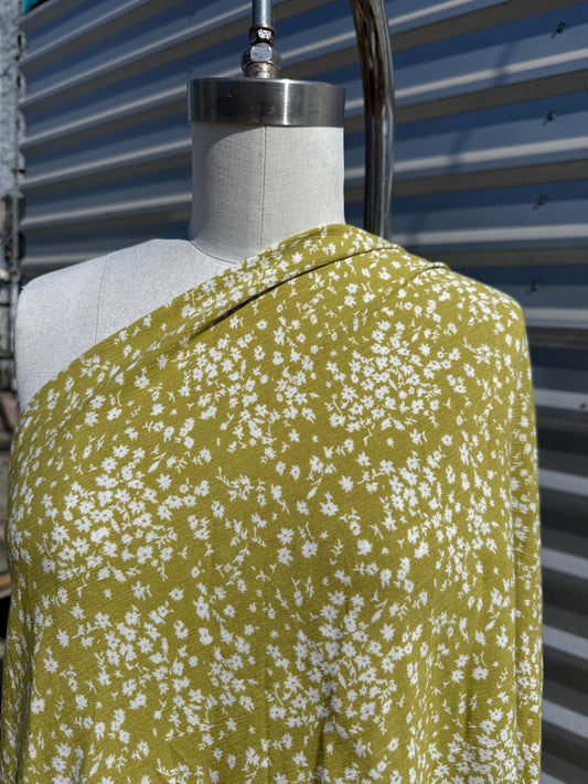 Citrine Yellow White Ditsy Floral Rayon Crepe Woven "Judith in July"
