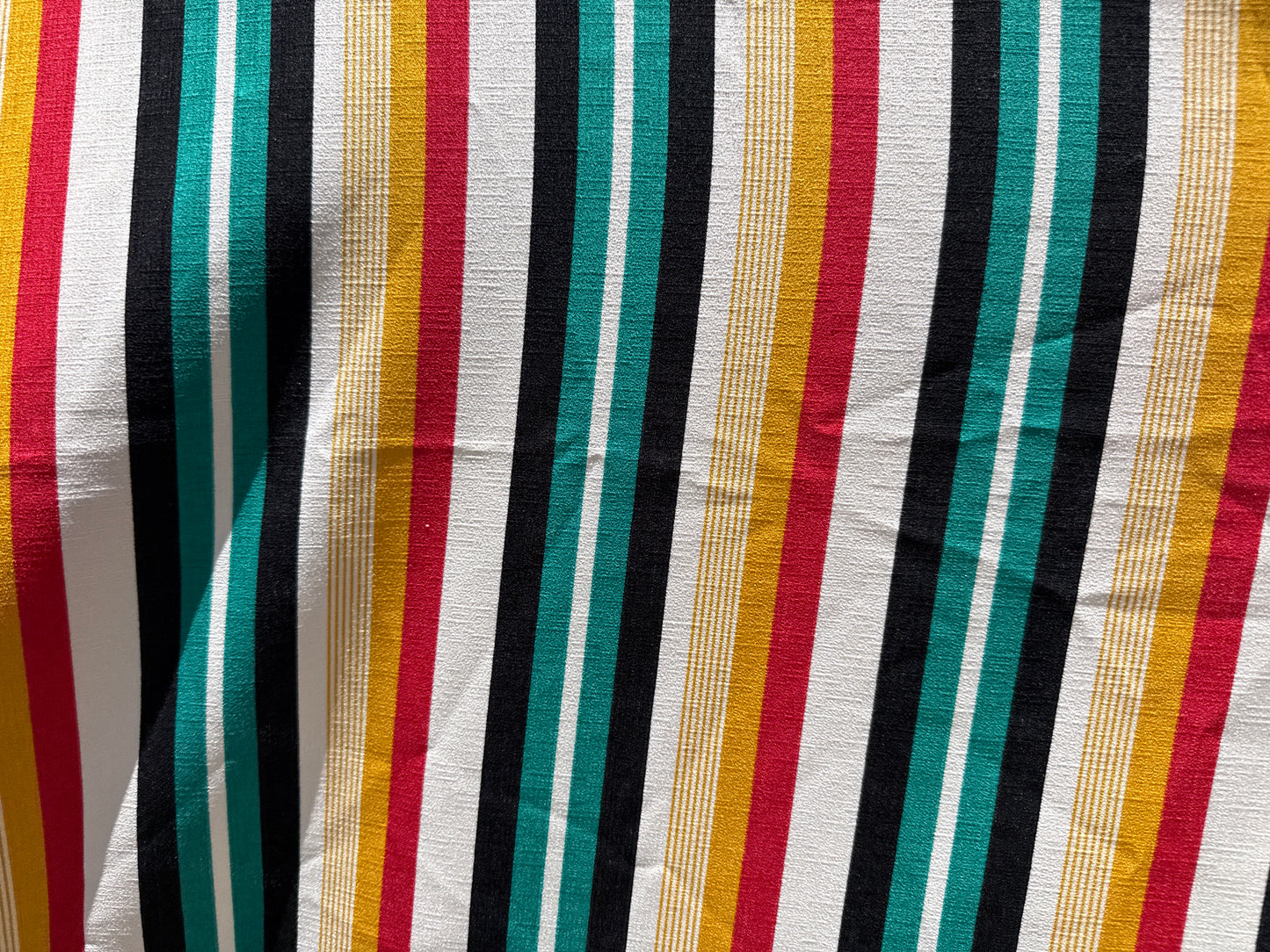 Red Yellow Navy Green White Bold Stripe Polyester Crepe "Mocktail Mixer"