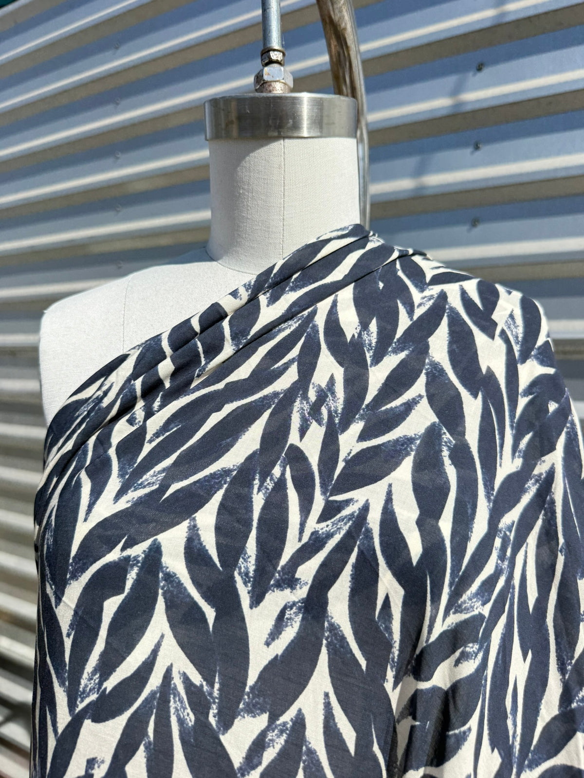 White Blue Print Cotton Voile  "Indigo Vines"