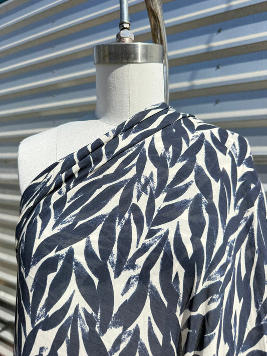 White Blue Print Cotton Voile  "Indigo Vines"