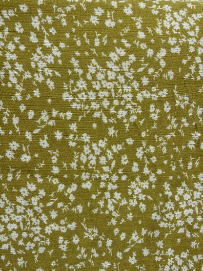 Citrine Yellow White Ditsy Floral Rayon Crepe Woven "Judith in July"