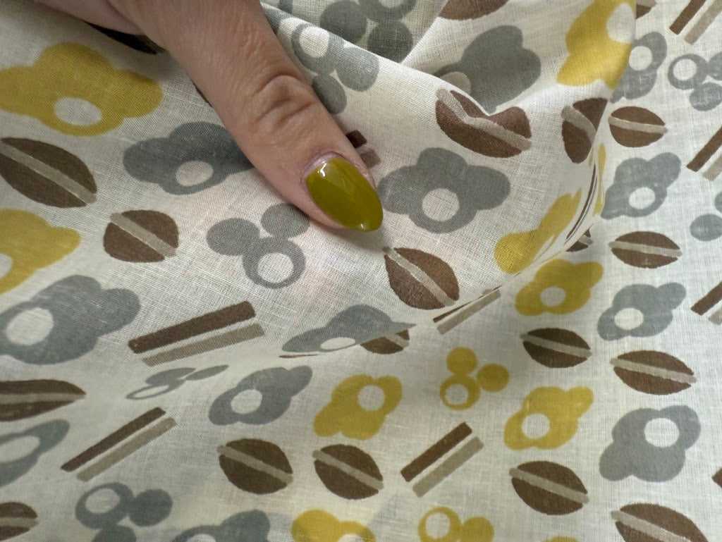 Brown Gray Yellow Coffee-Inspired print Vintage Cotton Voile "Java Jive"
