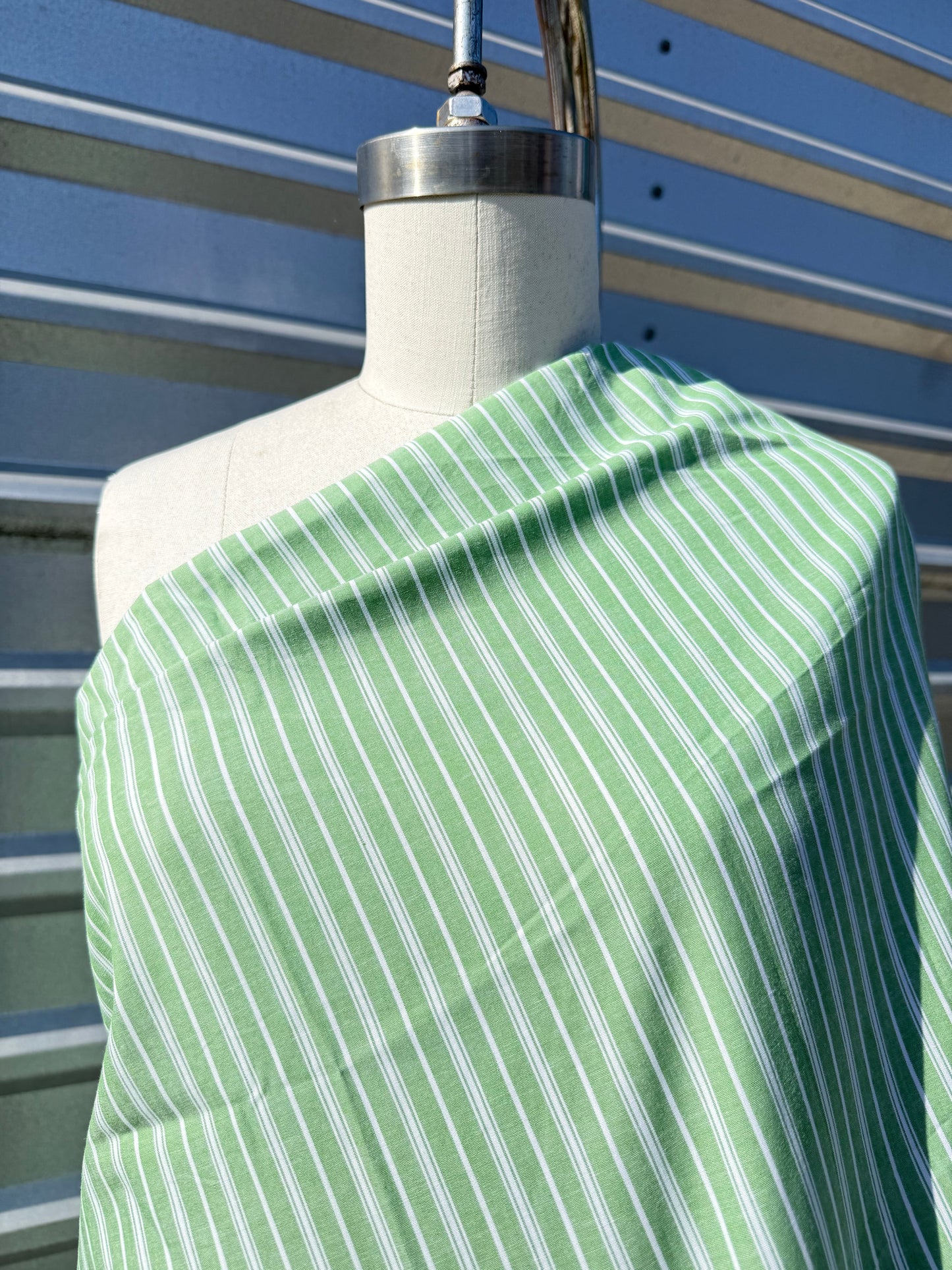 Lime Green White Stripe Cotton Lawn Shirting Woven "Sub-Lime"