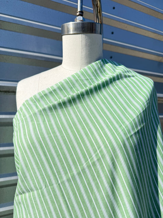 Lime Green White Stripe Cotton Lawn Shirting Woven "Sub-Lime"