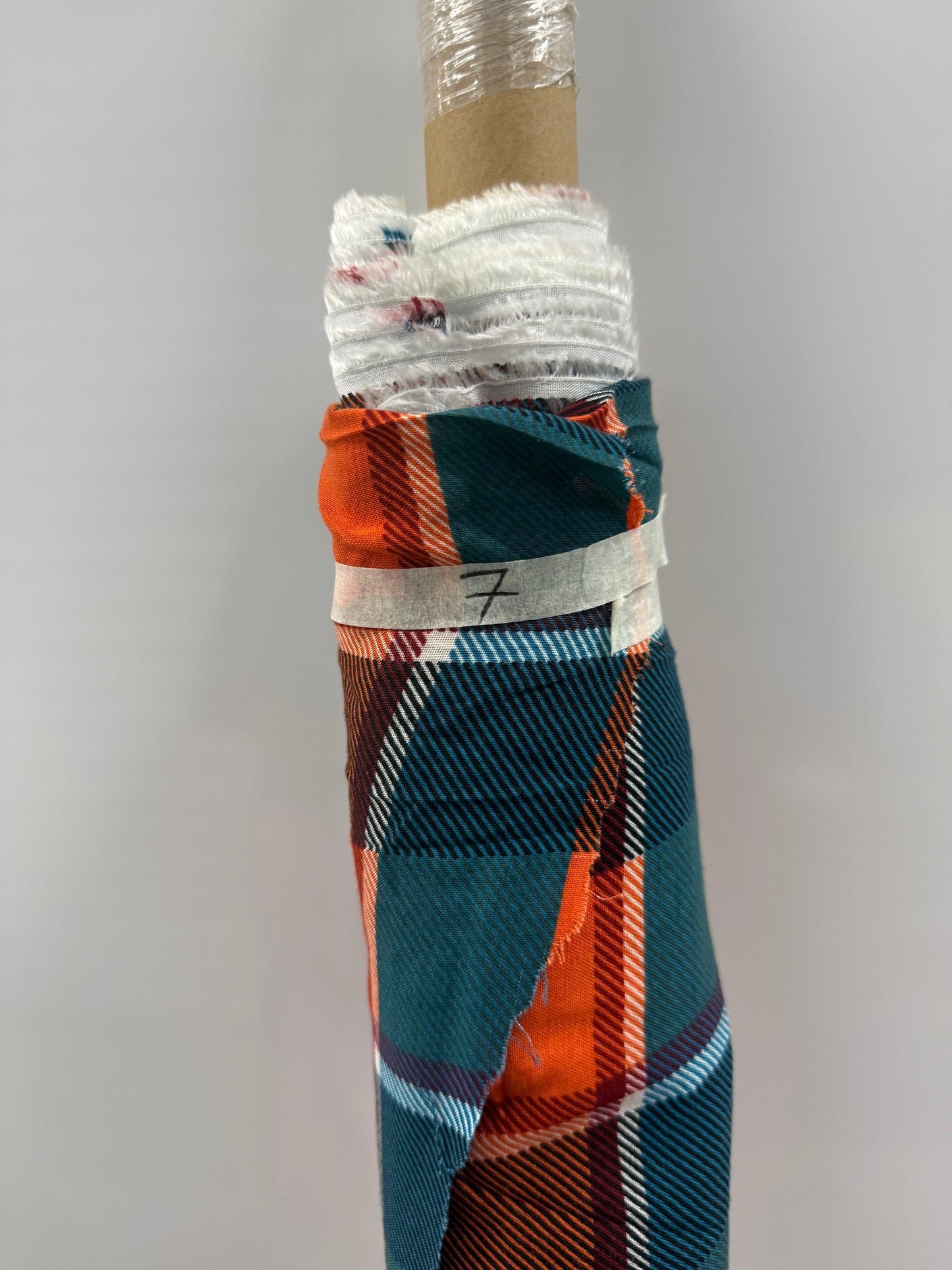 Orange Teal Plaid Rayon Challis 7 yards