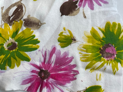 Purple Green Brown White Floral Vintage Cotton Jersey "Crazy Daisy"