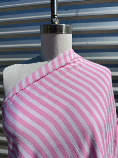 Pink White Stripe Rayon Challis Woven “Candy Stripe”