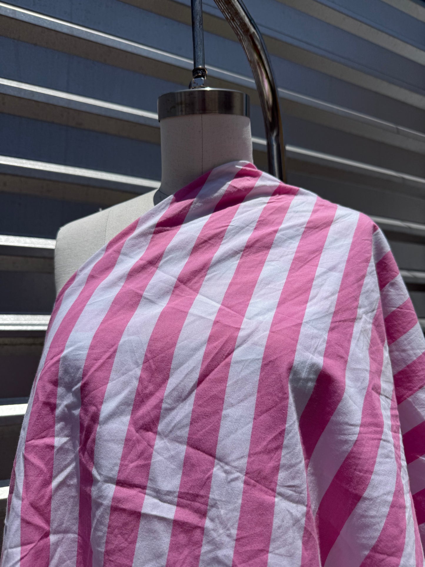 Pink White 1” Vertical Stripe Cotton Poplin “Bubblegum Beach”