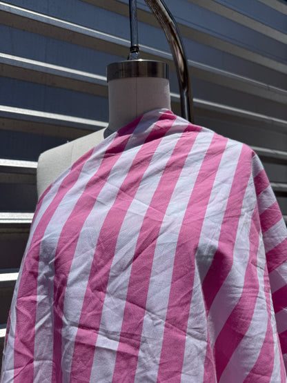 Pink White 1” Vertical Stripe Cotton Poplin “Bubblegum Beach”