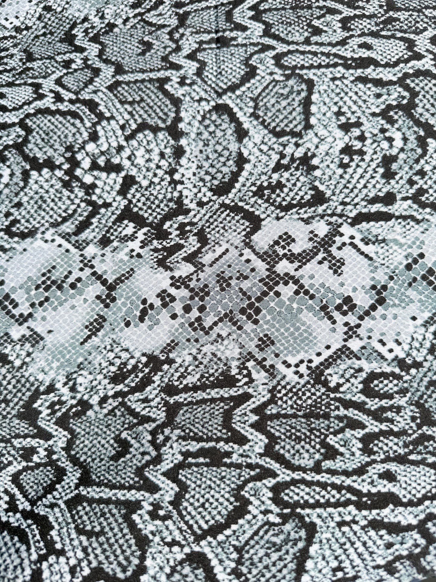 Black White Gray Abstract Snake Animal Print Polyester Crepe "Snakeskin Impressions"