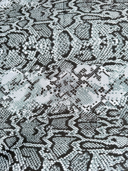 Black White Gray Abstract Snake Animal Print Polyester Crepe "Snakeskin Impressions"