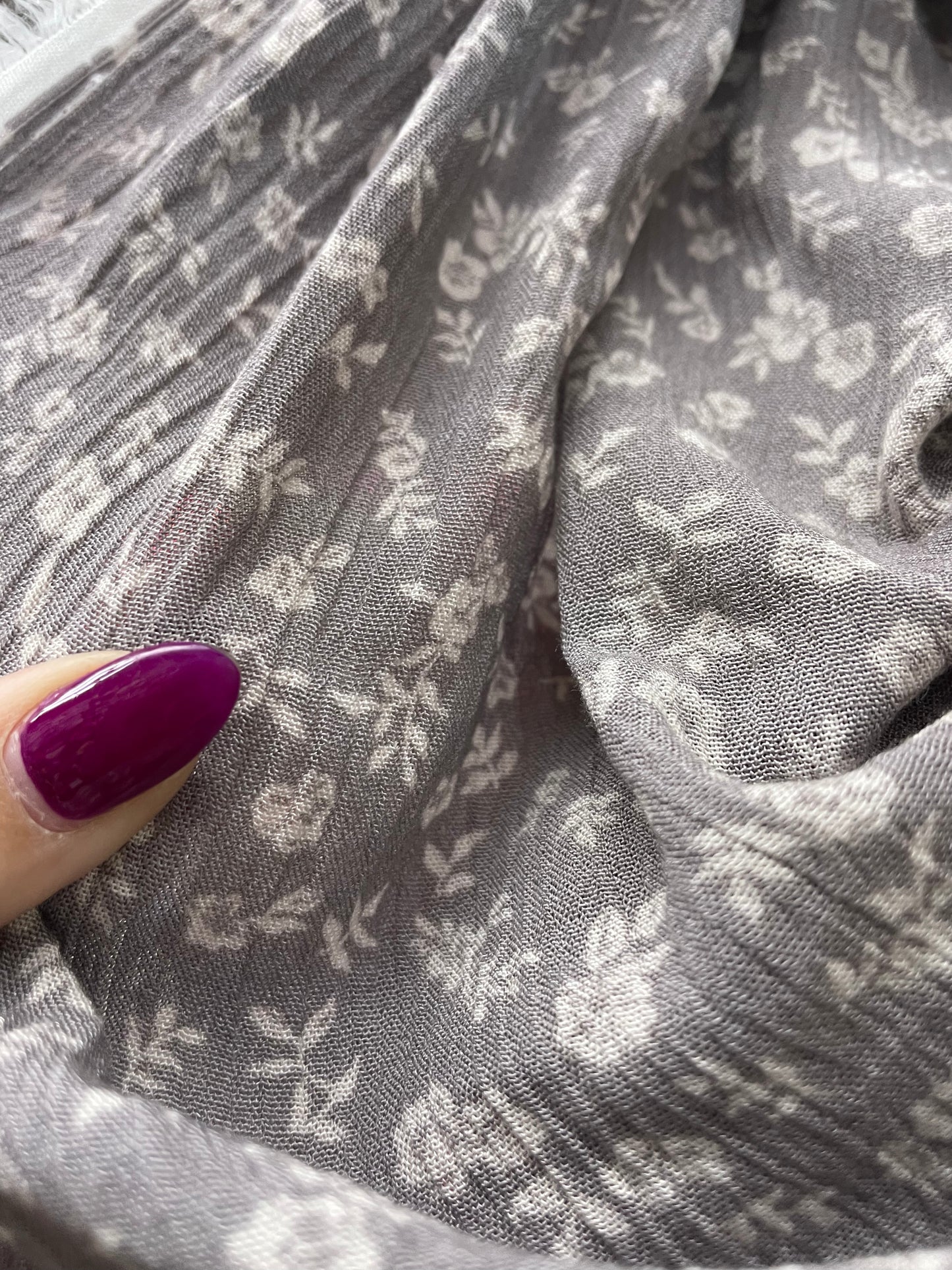 Grey Floral Soft Rayon Crepe "Moody Charlotte"