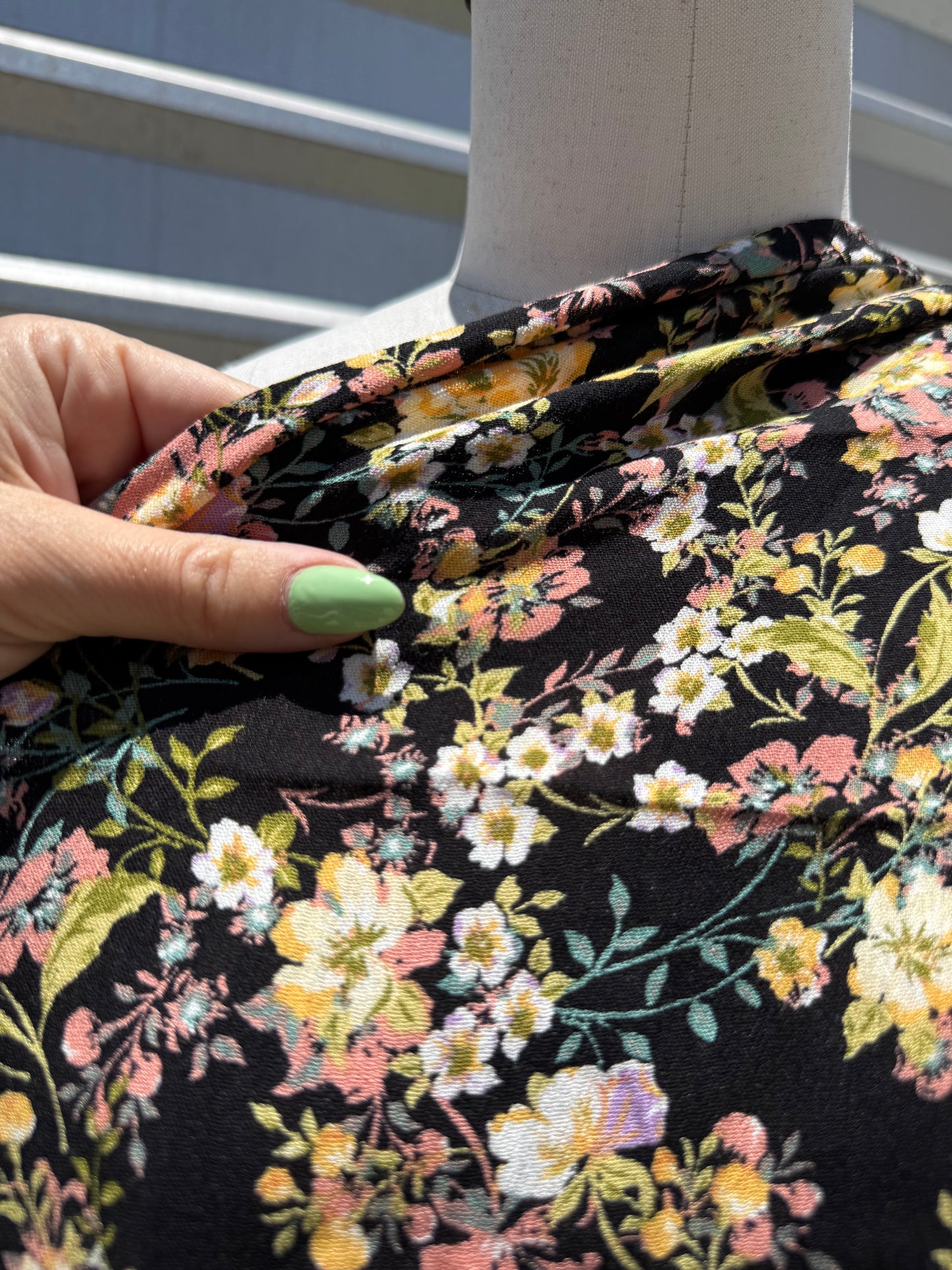 Black Yellow Pink Green Floral Print “Olivia”