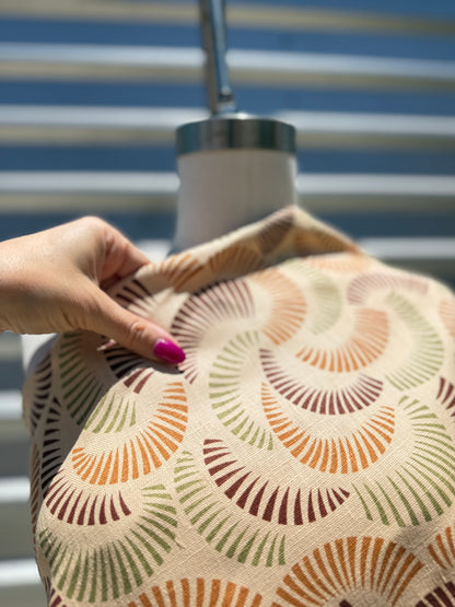 Tan Olive Brown Fan Geometric Print Linen “Element”