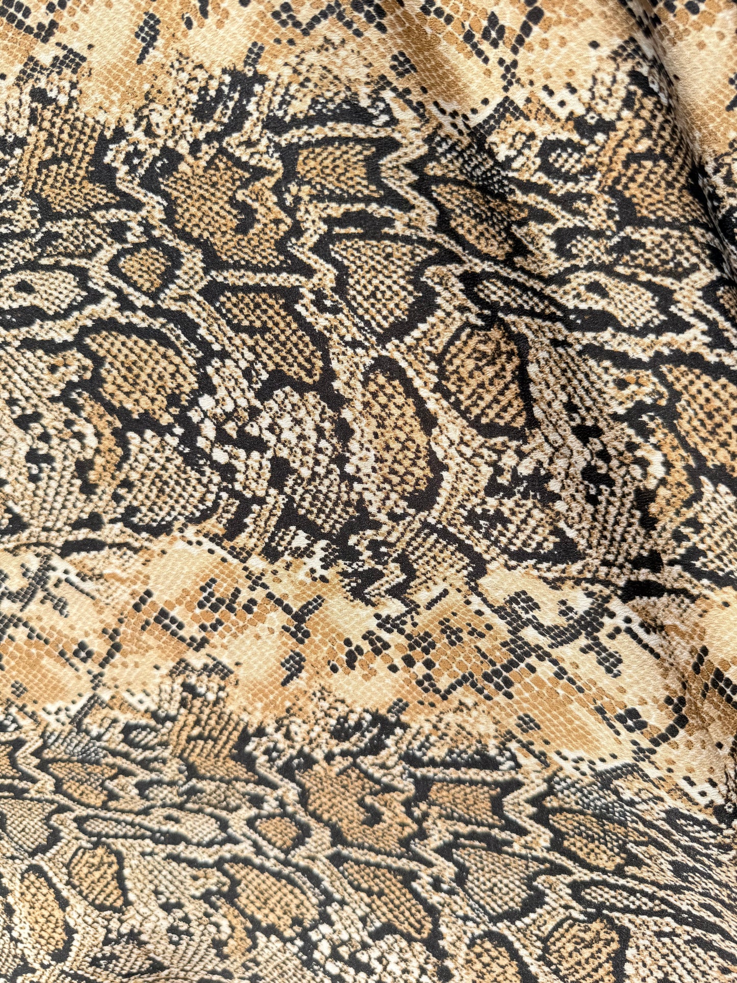 Black Brown Tan Cream Snakeskin print Polyester dobby Crepe "Mojave Rattle"