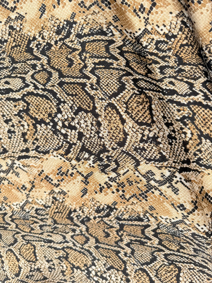 Black Brown Tan Cream Snakeskin print Polyester dobby Crepe "Mojave Rattle"