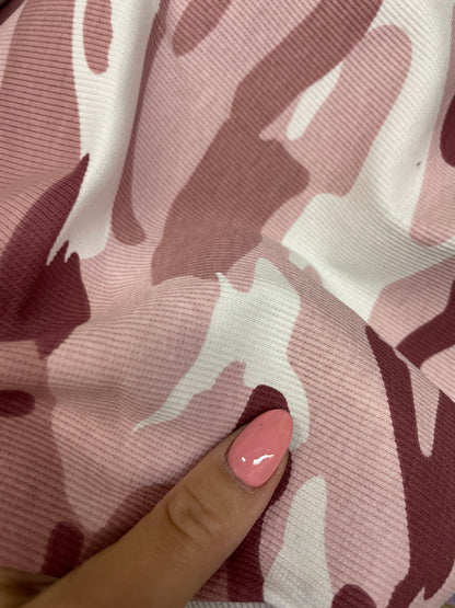 Pink Mauve White Camo Print Cotton Rib "Combat Cupid"