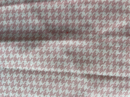 White Pink houndstooth Polyester Spandex Ponte Knit "Soft Serve Houndstooth"