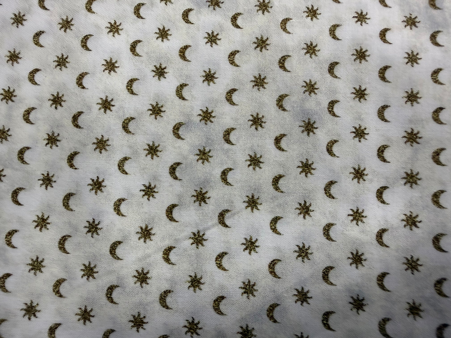 White Gold Moon Star Ditsy Print Quilt Cotton "Sun & Moon”