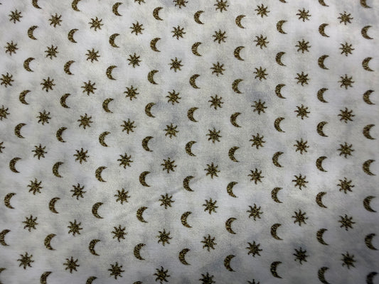 White Gold Moon Star Ditsy Print Quilt Cotton "Sun & Moon”