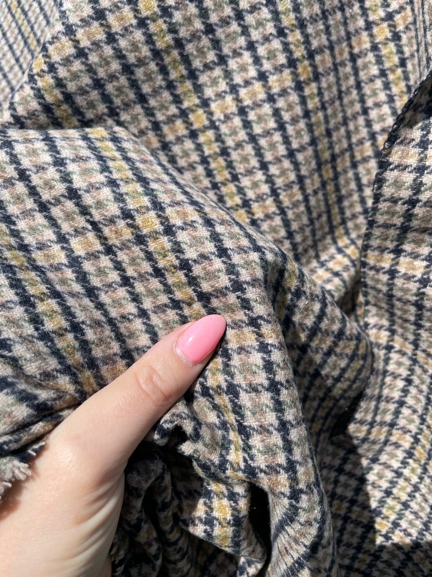 Taupe Olive Cream Brown Plaid Wool Polyester Flannel "Shake That, Oliver"