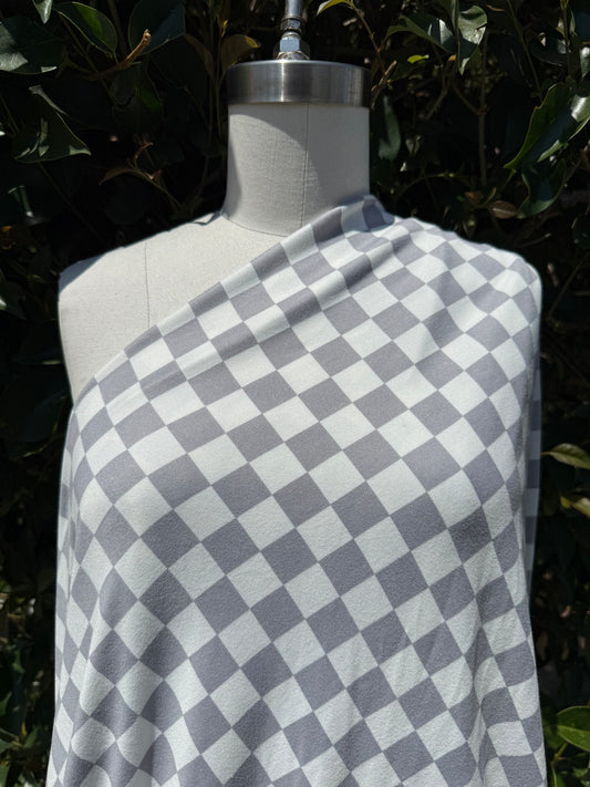 Grey White Checker Plaid Polyester Spandex "Salty Squares”