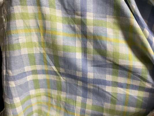 Yellow Blue Green White Plaid Vintage Cotton Twill "Summer Pond"