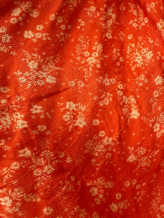 Orange White Mini Floral Rayon Challis Jacquard Light Weight "Tangerine Dream"